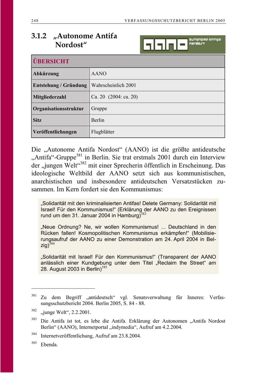 Seite 249 des Verfassungsschutzbericht 2005 Berlin