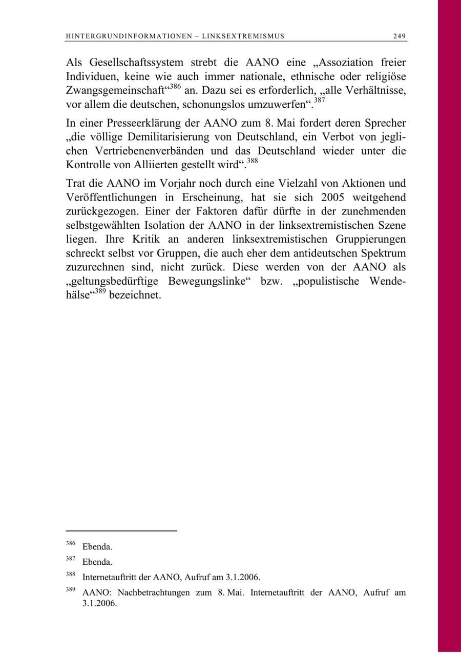 Seite 250 des Verfassungsschutzbericht 2005 Berlin