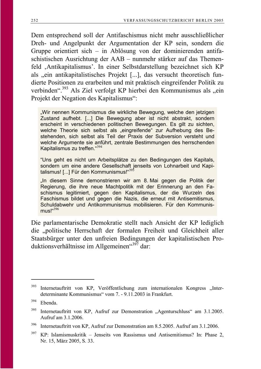 Seite 253 des Verfassungsschutzbericht 2005 Berlin
