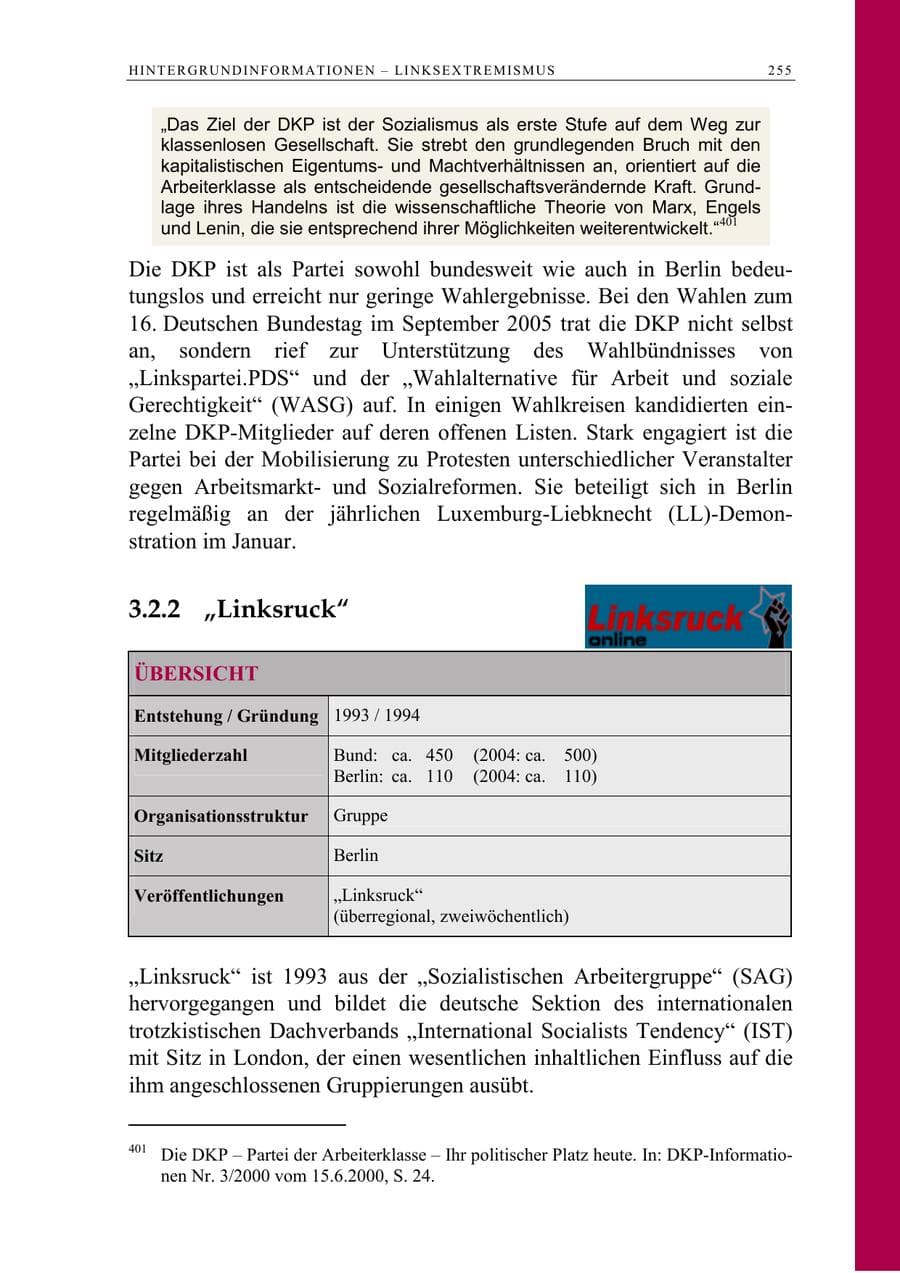 Seite 256 des Verfassungsschutzbericht 2005 Berlin