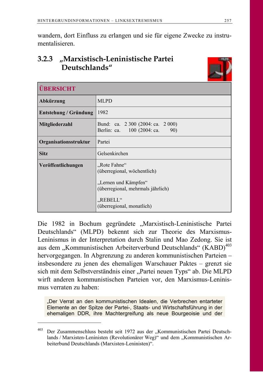 Seite 258 des Verfassungsschutzbericht 2005 Berlin