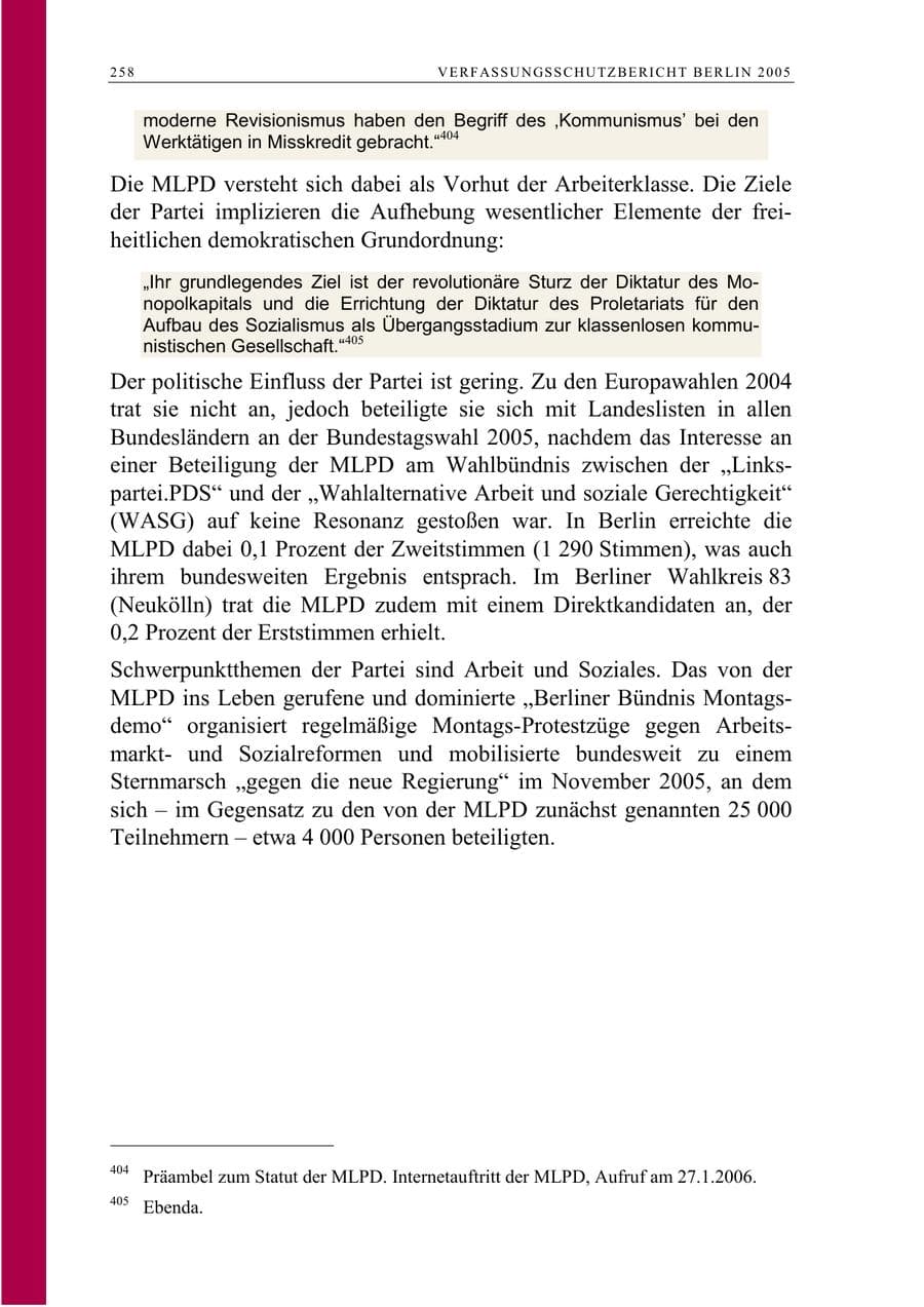 Seite 259 des Verfassungsschutzbericht 2005 Berlin