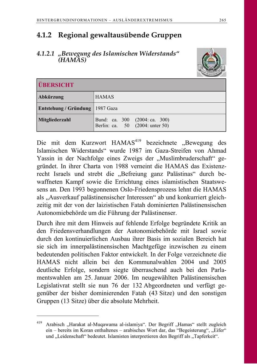Seite 266 des Verfassungsschutzbericht 2005 Berlin