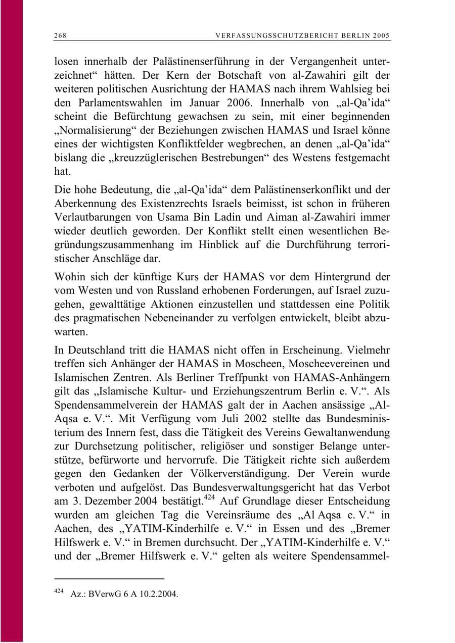 Seite 269 des Verfassungsschutzbericht 2005 Berlin
