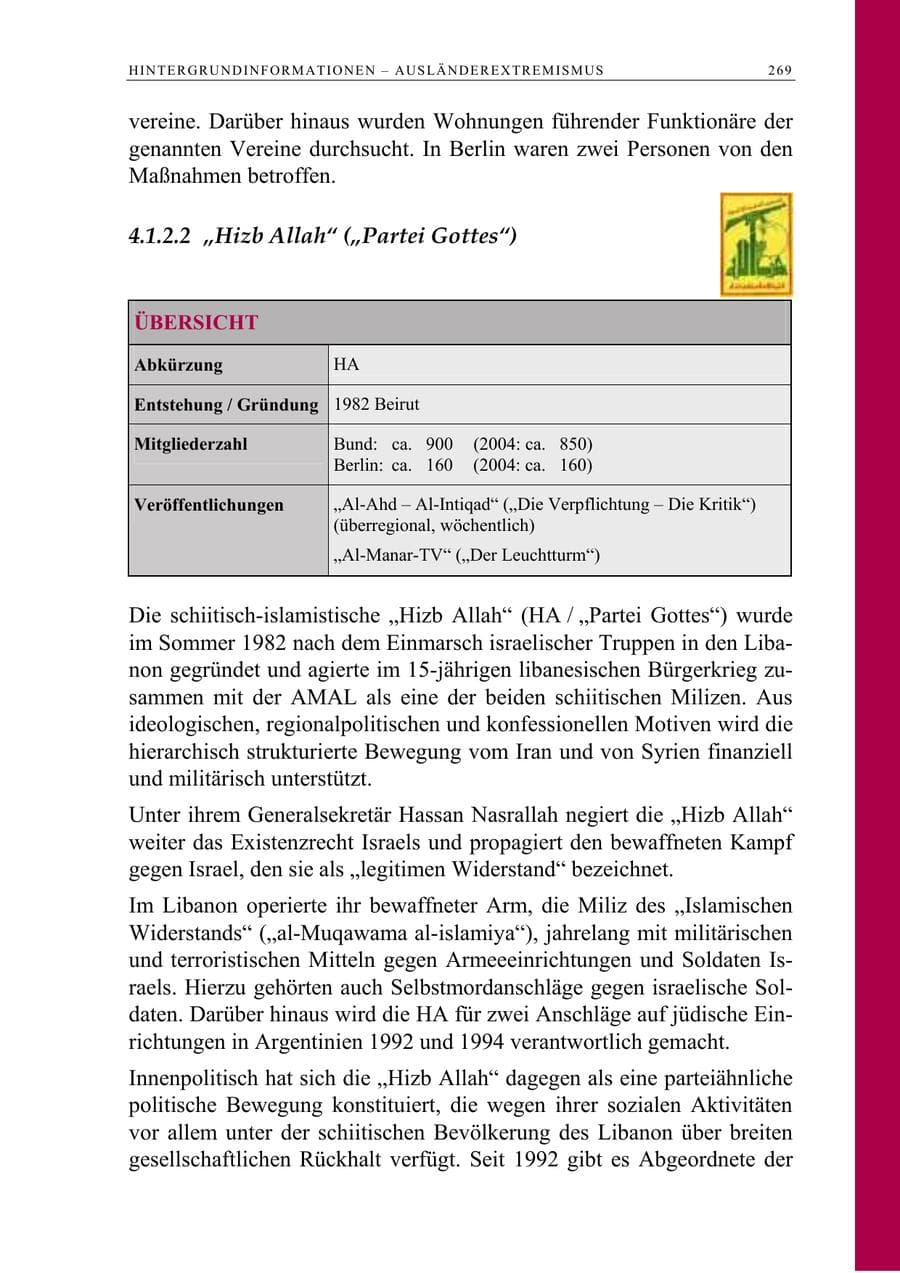 Seite 270 des Verfassungsschutzbericht 2005 Berlin