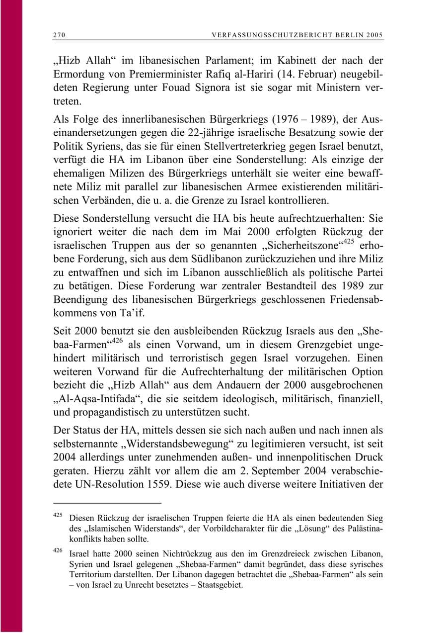 Seite 271 des Verfassungsschutzbericht 2005 Berlin