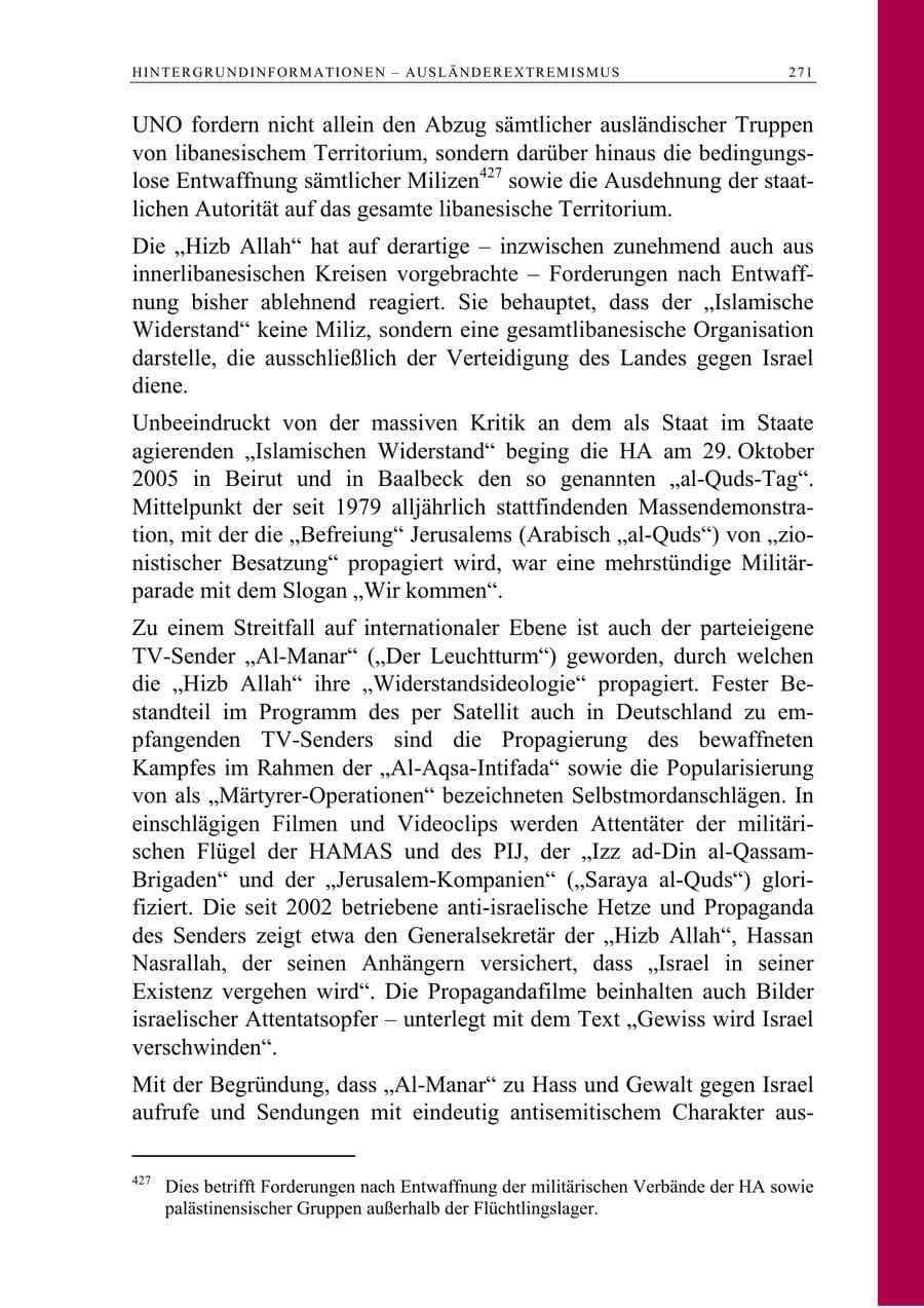 Seite 272 des Verfassungsschutzbericht 2005 Berlin