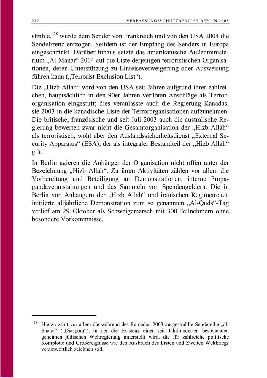 Seite 273 des Verfassungsschutzbericht 2005 Berlin