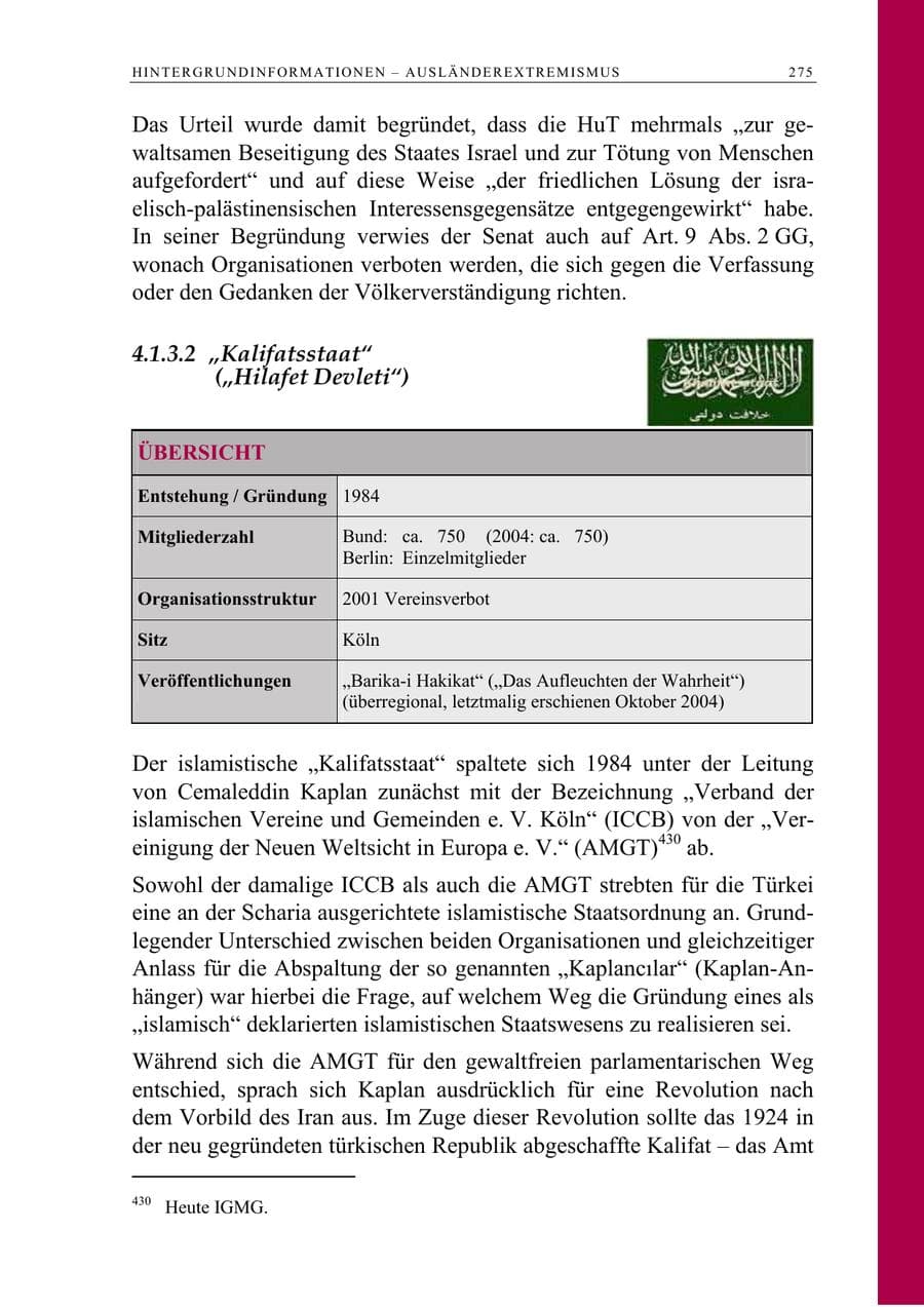 Seite 276 des Verfassungsschutzbericht 2005 Berlin