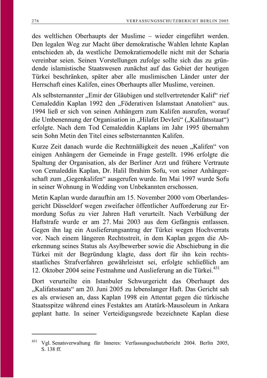 Seite 277 des Verfassungsschutzbericht 2005 Berlin