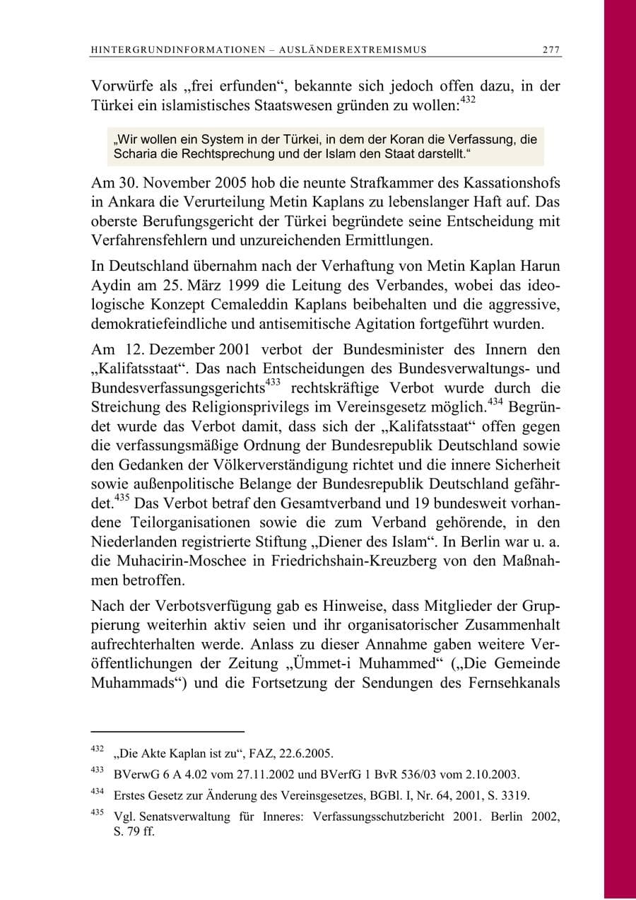 Seite 278 des Verfassungsschutzbericht 2005 Berlin