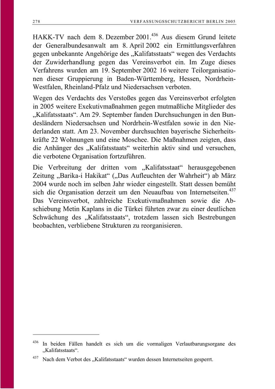 Seite 279 des Verfassungsschutzbericht 2005 Berlin
