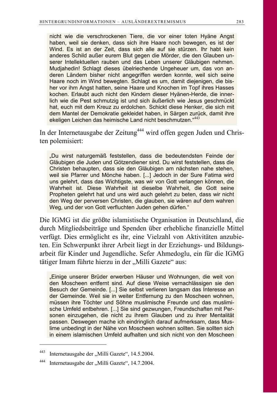 Seite 284 des Verfassungsschutzbericht 2005 Berlin