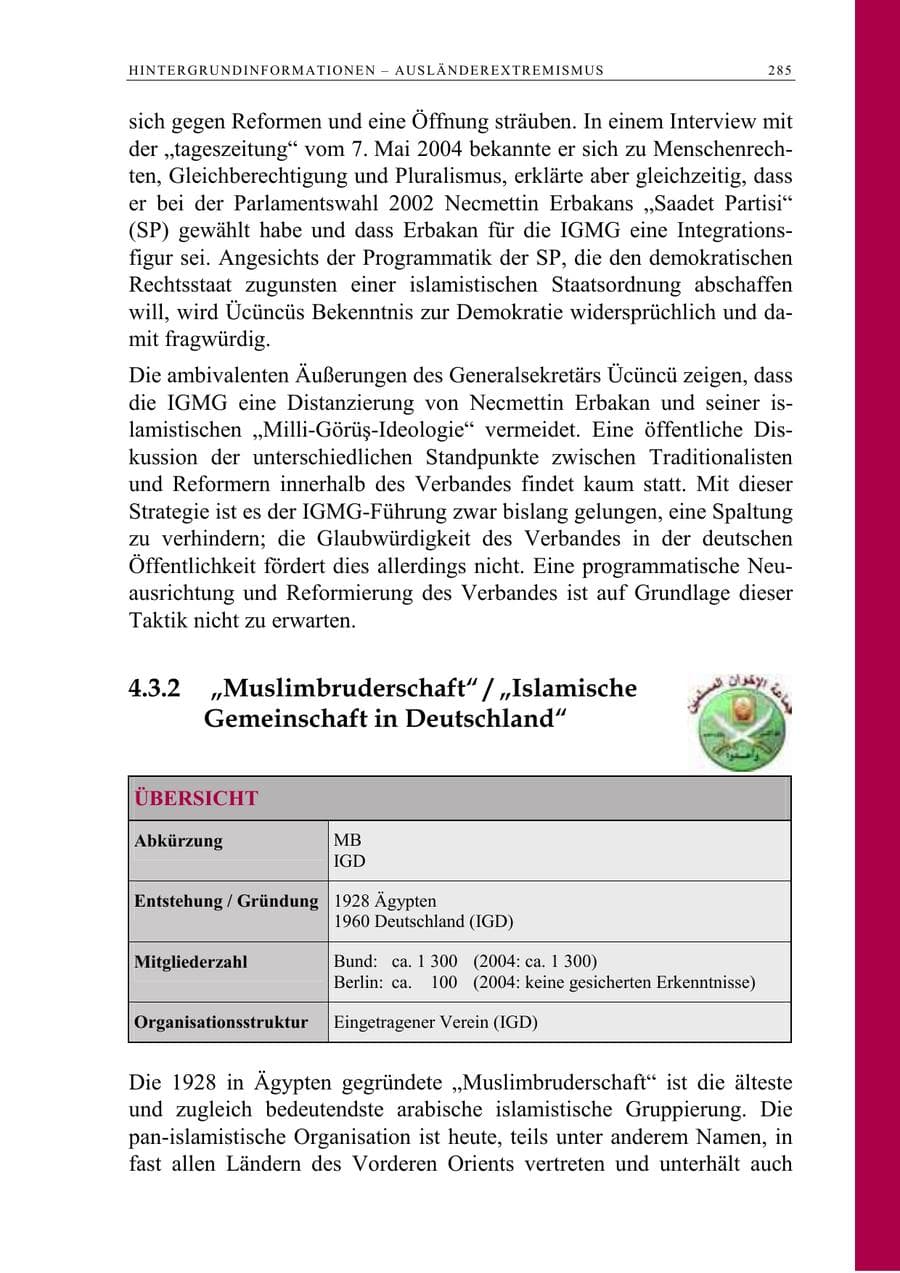 Seite 286 des Verfassungsschutzbericht 2005 Berlin