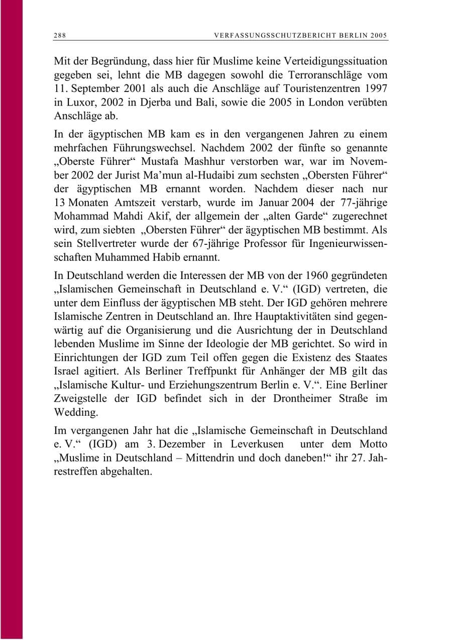 Seite 289 des Verfassungsschutzbericht 2005 Berlin