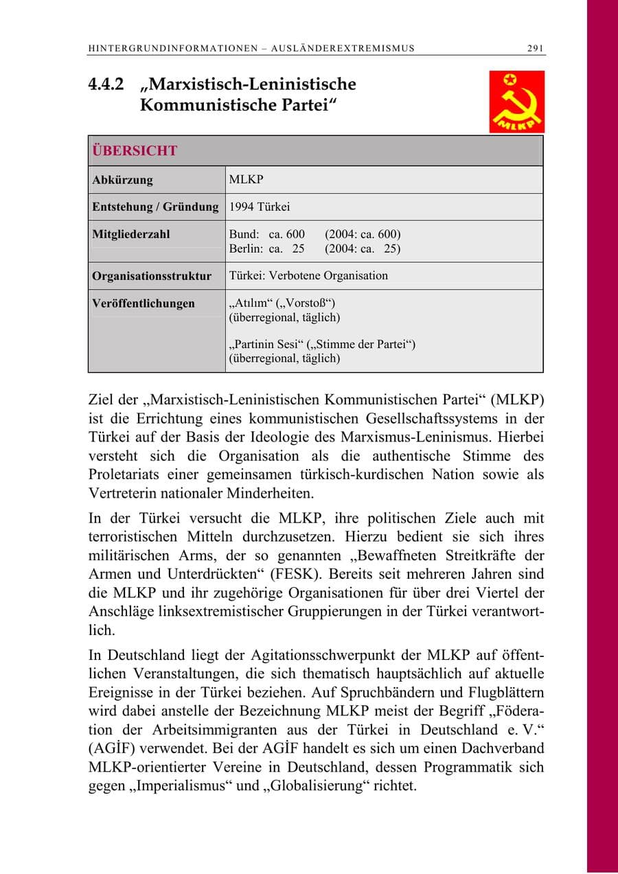 Seite 292 des Verfassungsschutzbericht 2005 Berlin