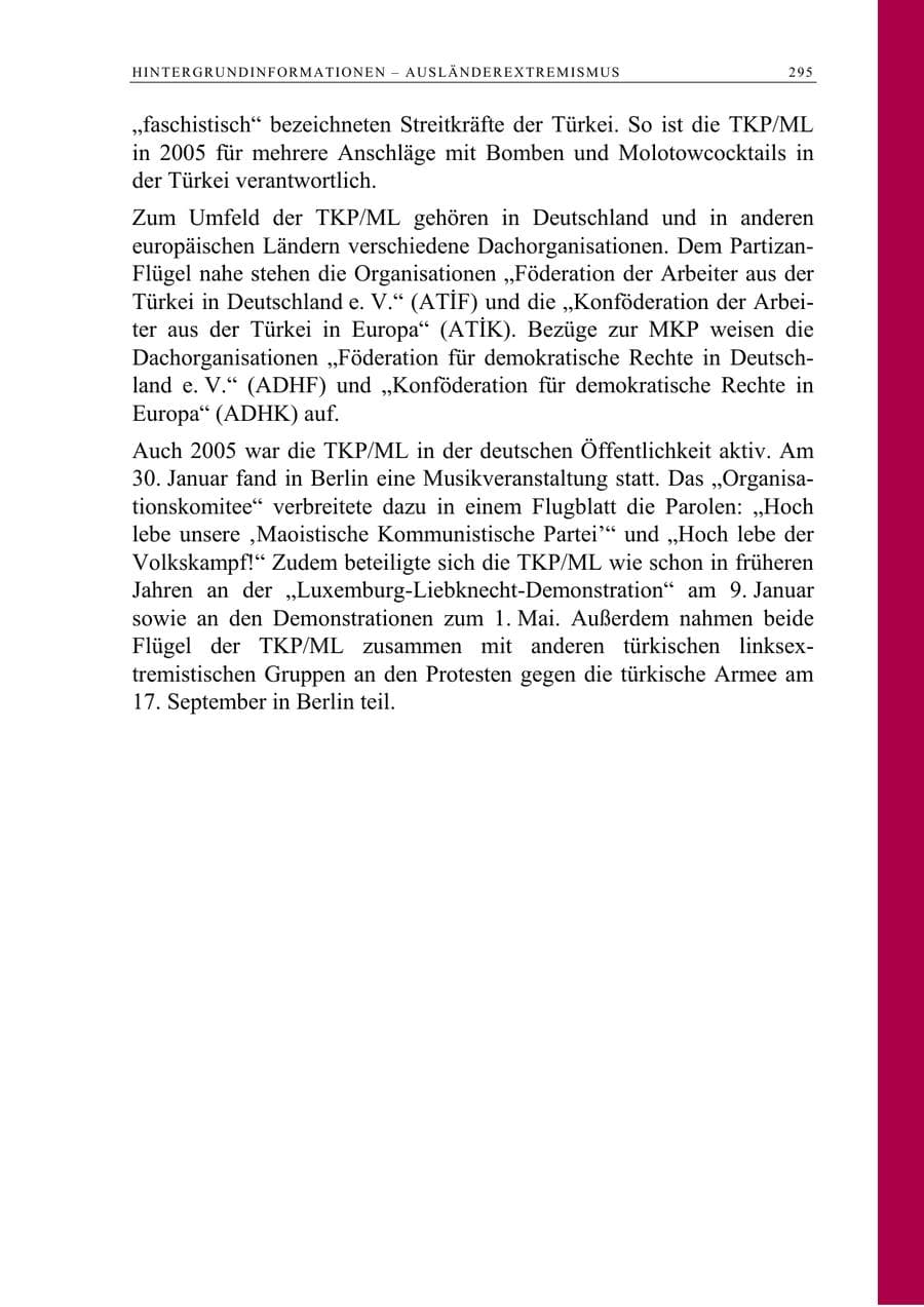 Seite 296 des Verfassungsschutzbericht 2005 Berlin