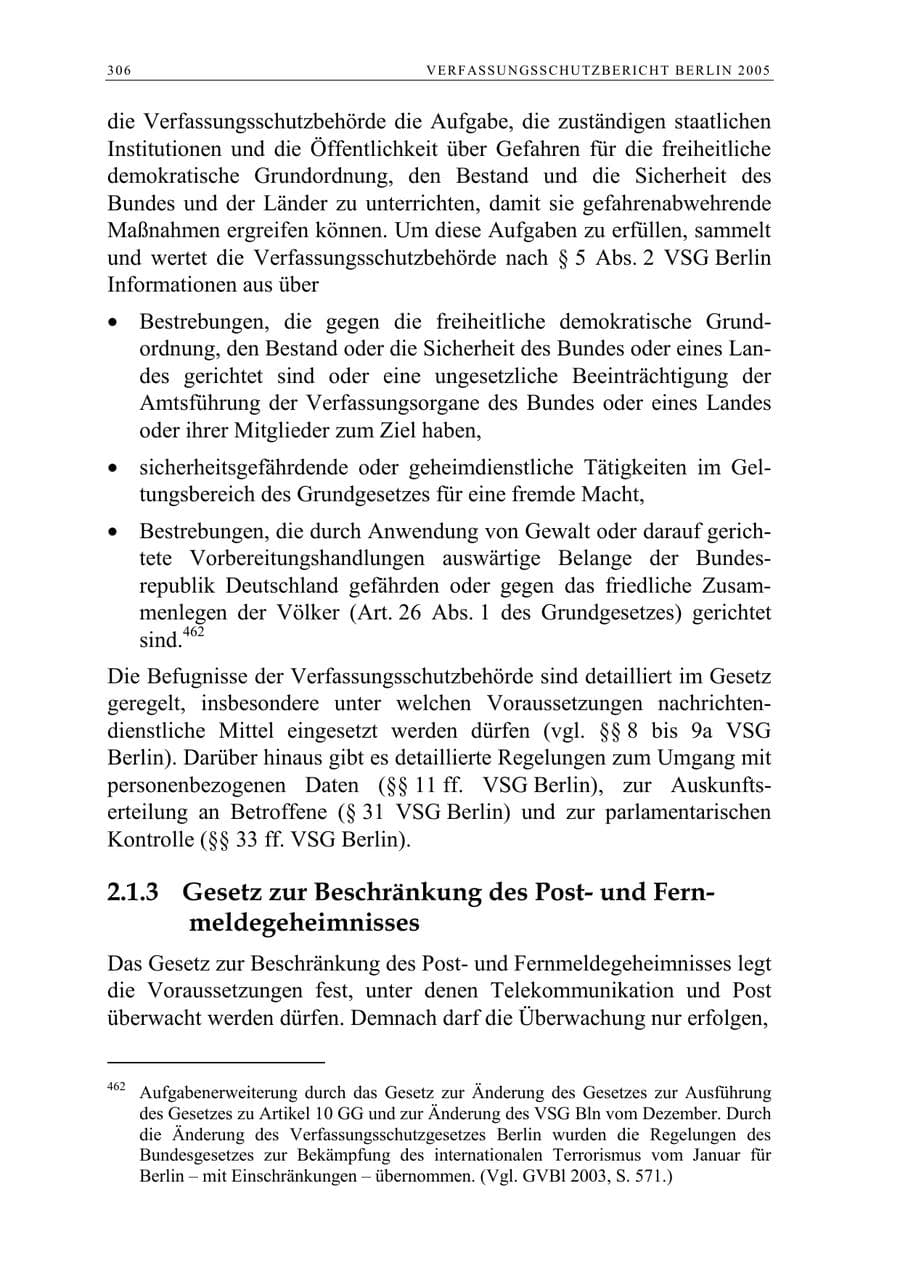 Seite 307 des Verfassungsschutzbericht 2005 Berlin