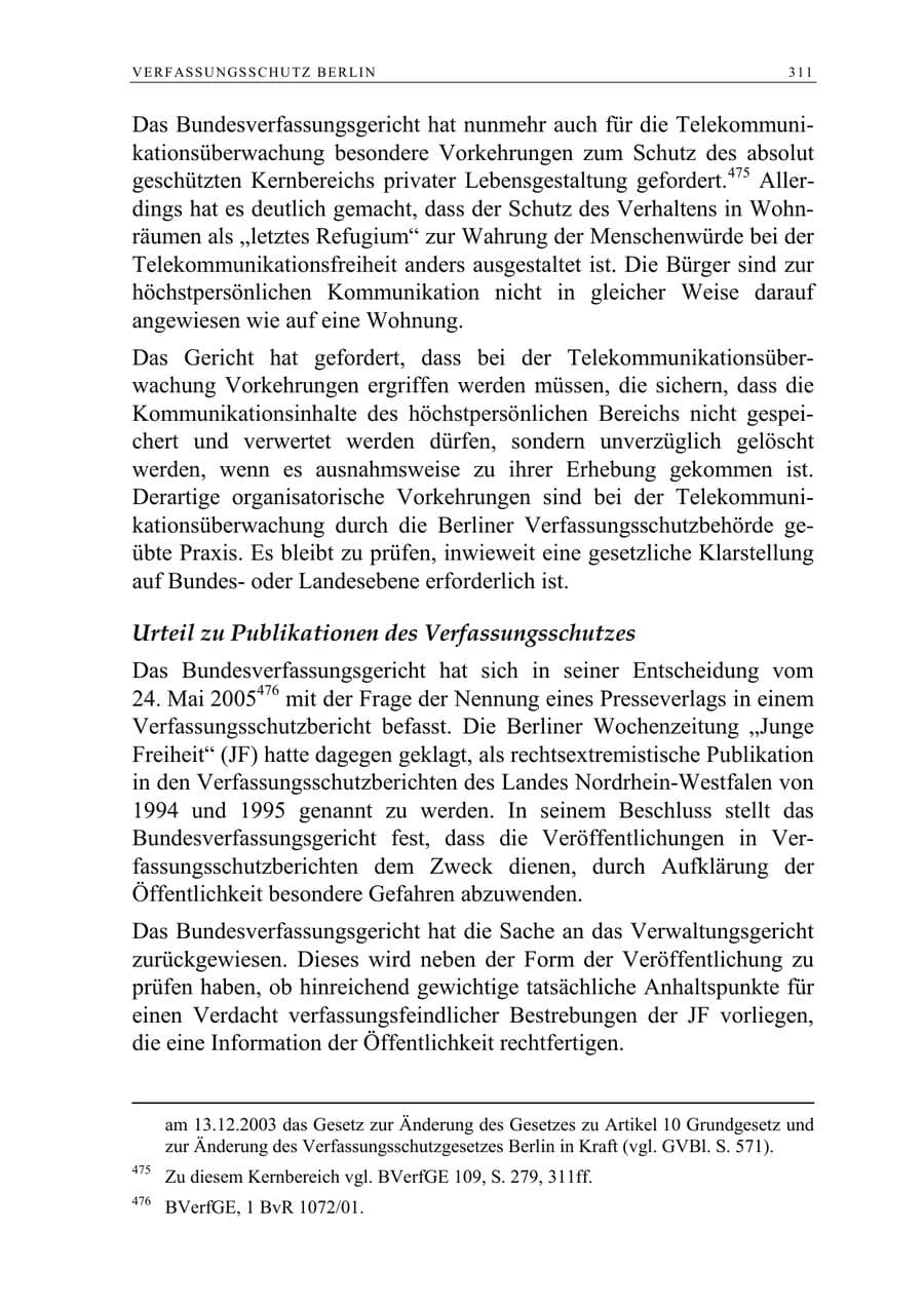 Seite 312 des Verfassungsschutzbericht 2005 Berlin