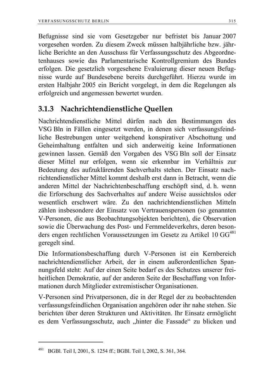 Seite 316 des Verfassungsschutzbericht 2005 Berlin