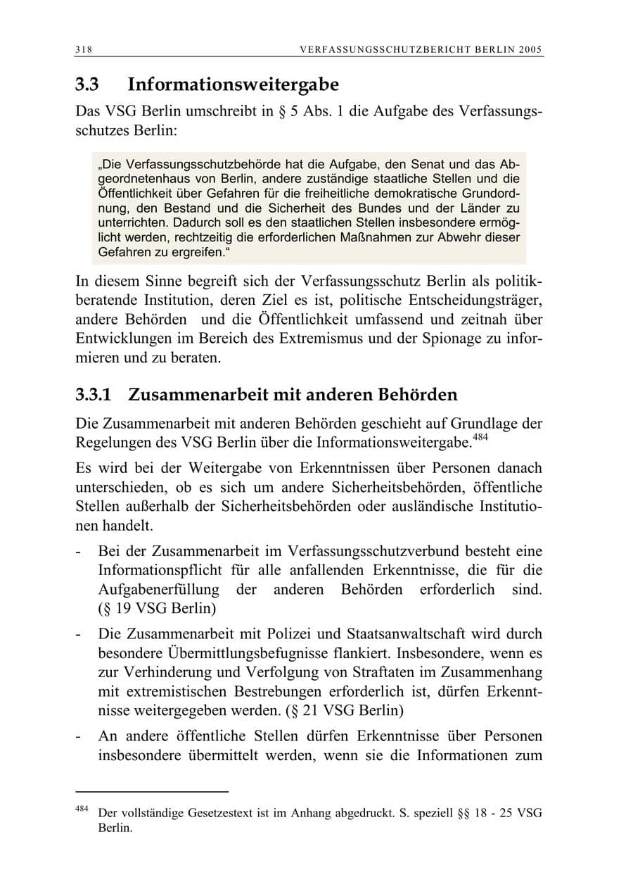 Seite 319 des Verfassungsschutzbericht 2005 Berlin