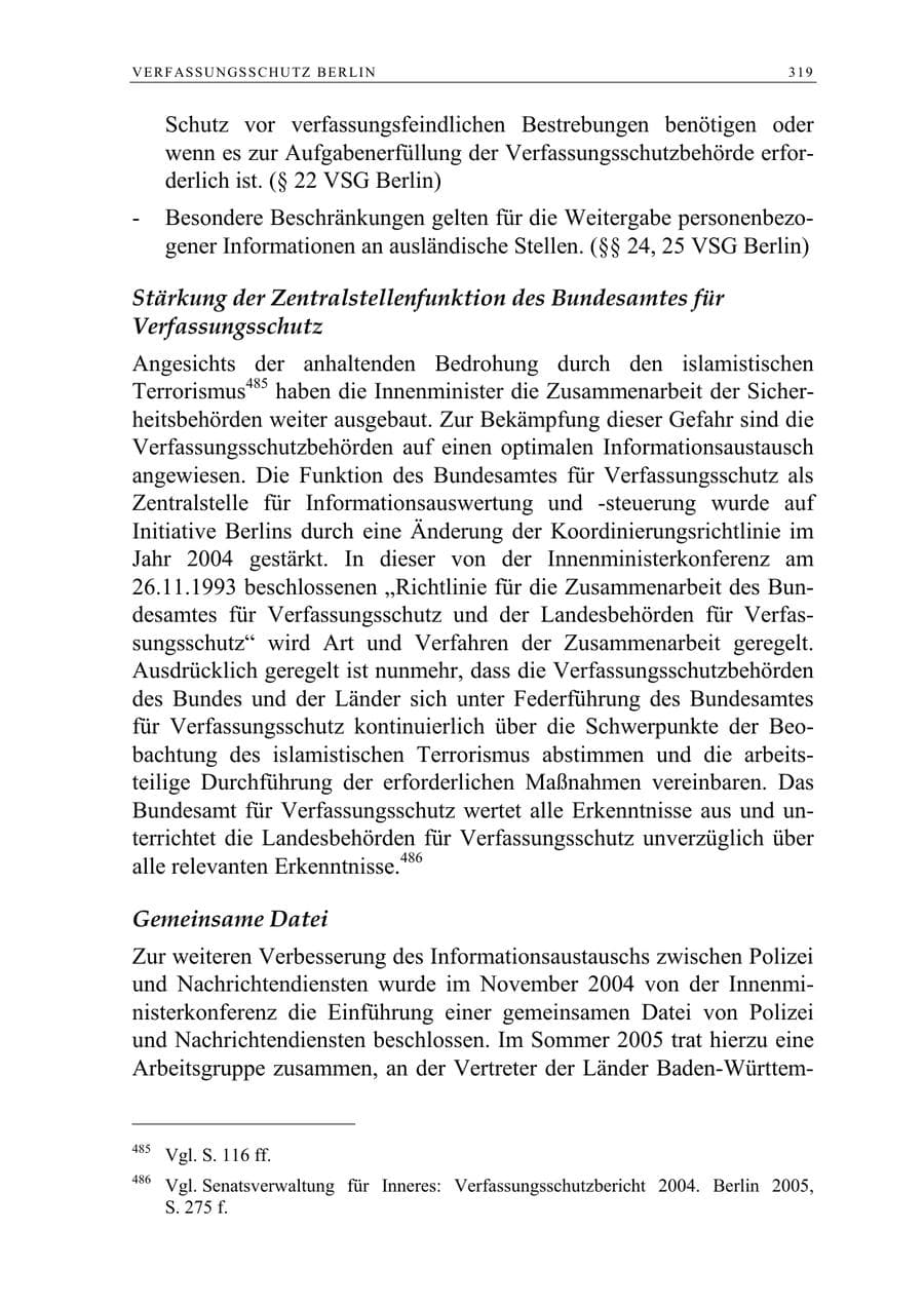 Seite 320 des Verfassungsschutzbericht 2005 Berlin