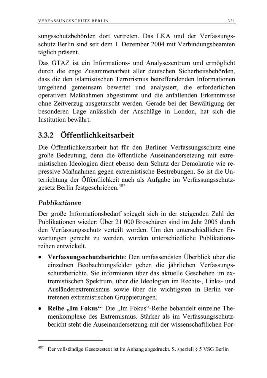 Seite 322 des Verfassungsschutzbericht 2005 Berlin