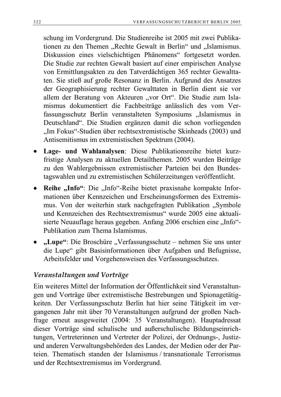 Seite 323 des Verfassungsschutzbericht 2005 Berlin