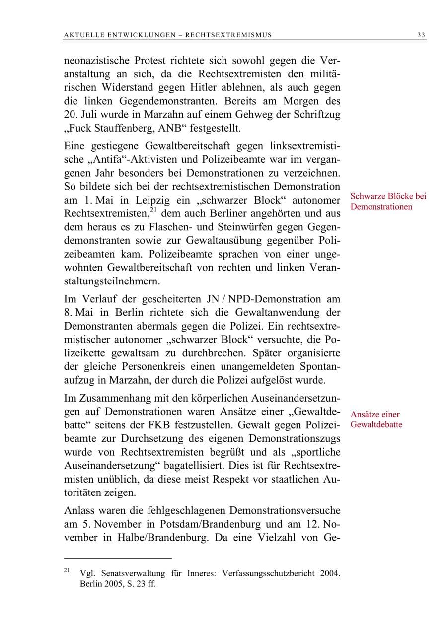 Seite 34 des Verfassungsschutzbericht 2005 Berlin