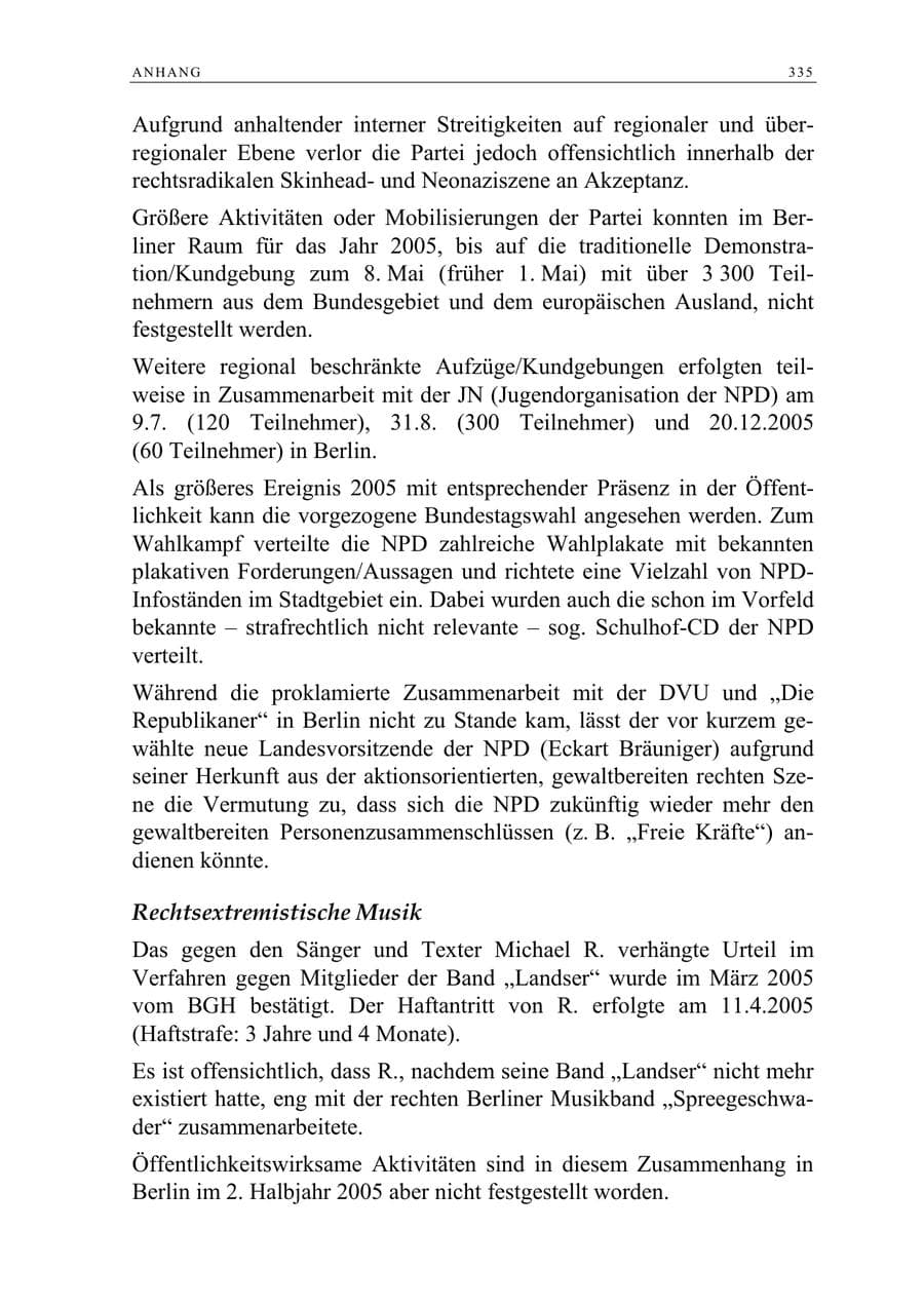 Seite 336 des Verfassungsschutzbericht 2005 Berlin