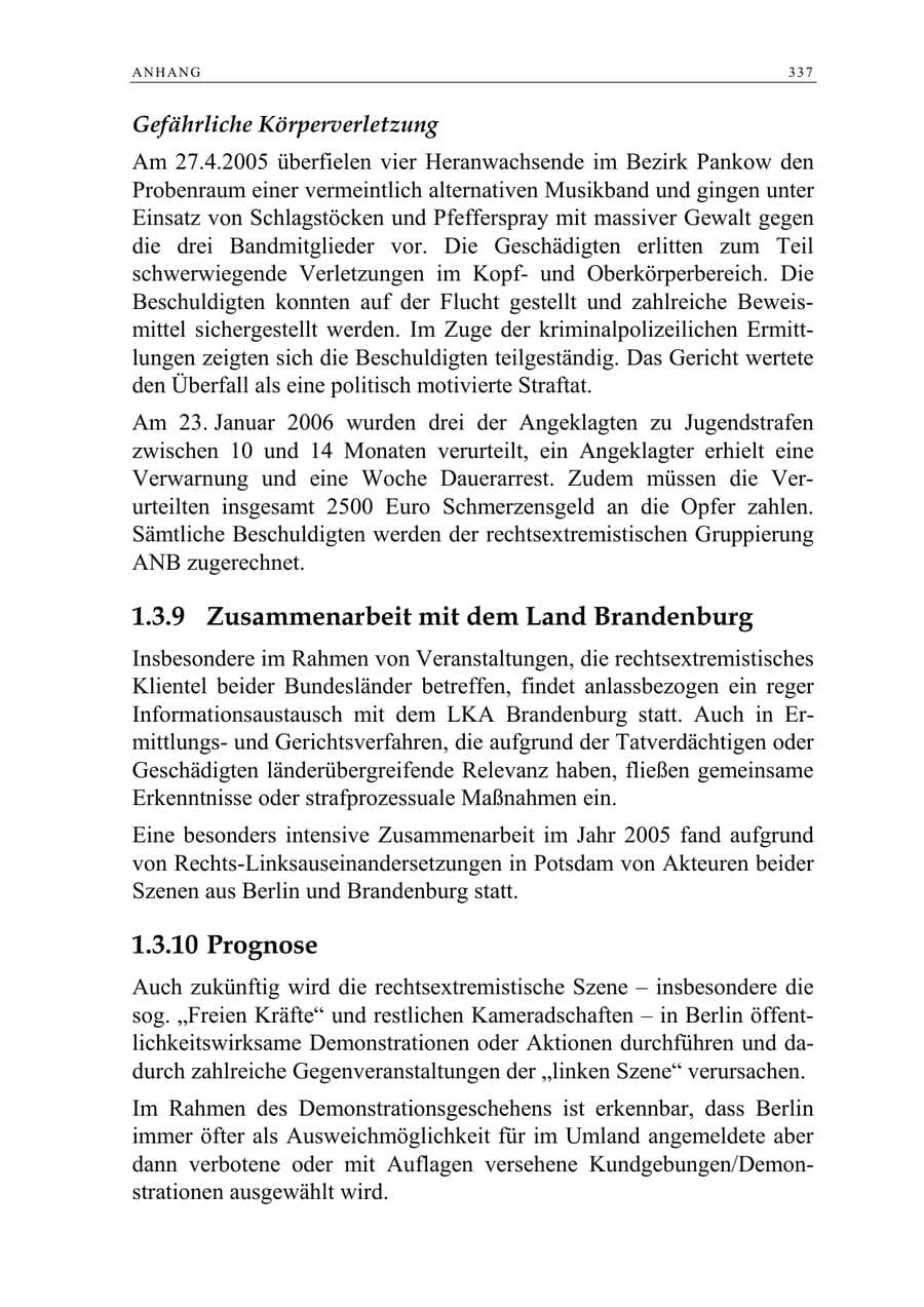Seite 338 des Verfassungsschutzbericht 2005 Berlin