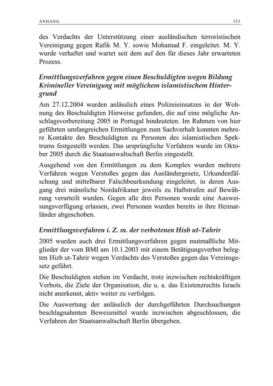 Seite 354 des Verfassungsschutzbericht 2005 Berlin