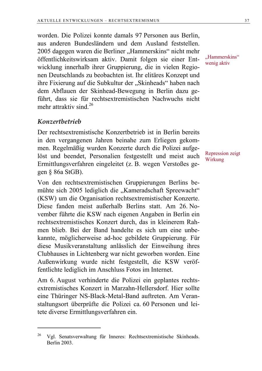 Seite 38 des Verfassungsschutzbericht 2005 Berlin