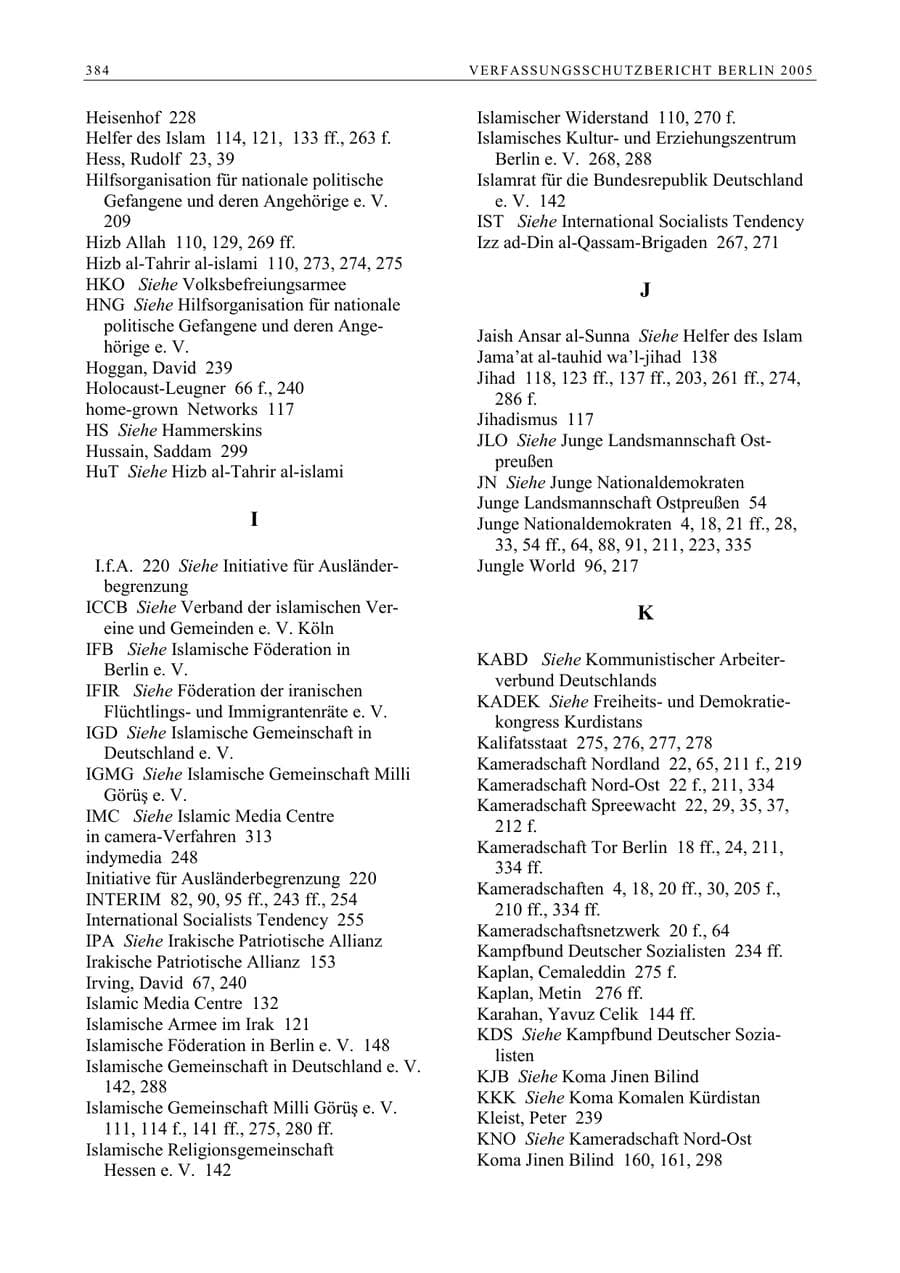 Seite 385 des Verfassungsschutzbericht 2005 Berlin