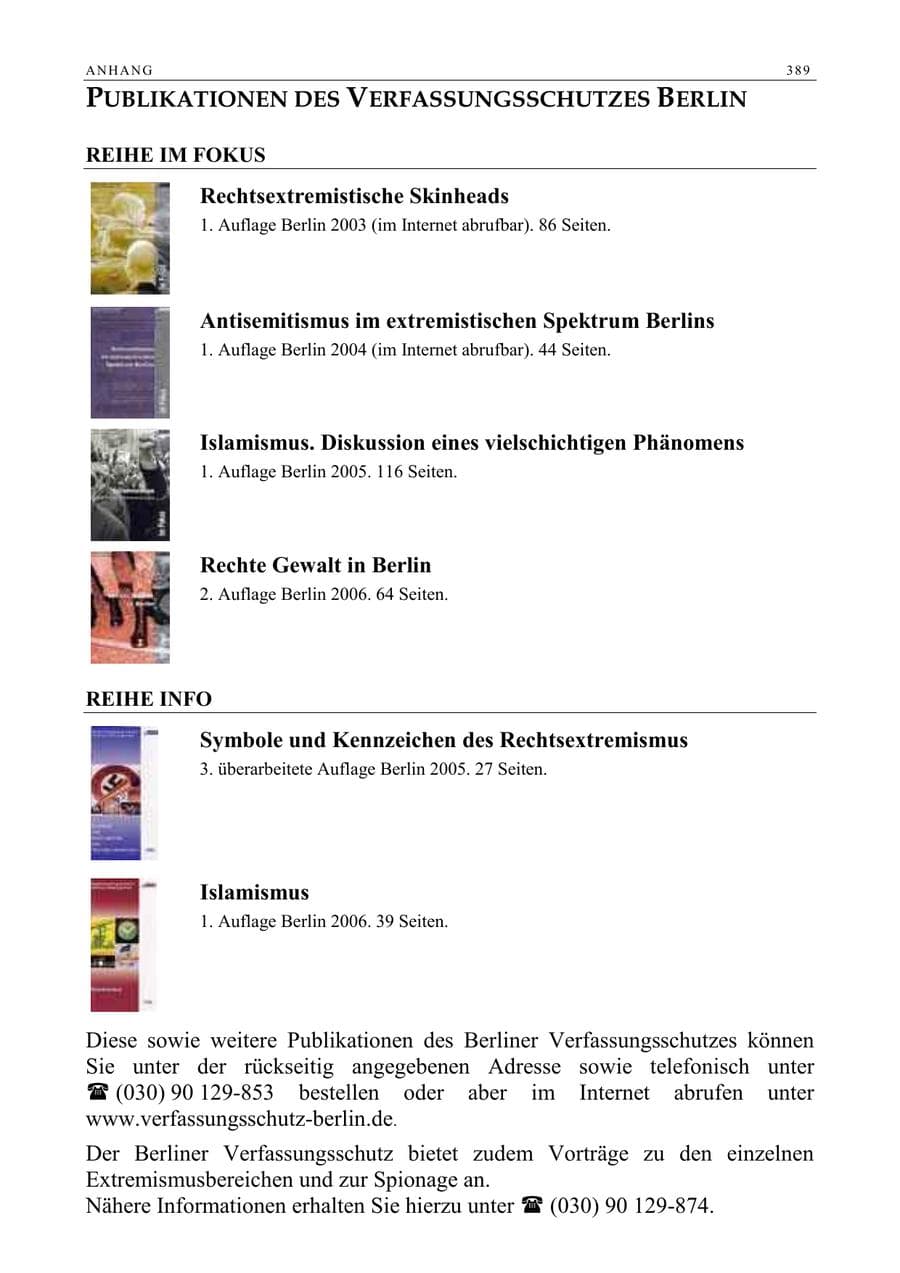 Seite 390 des Verfassungsschutzbericht 2005 Berlin