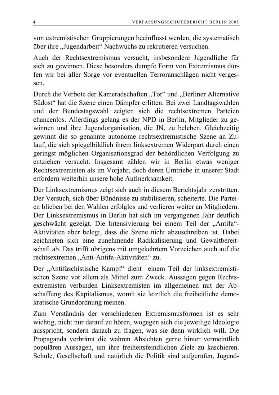 Seite 5 des Verfassungsschutzbericht 2005 Berlin