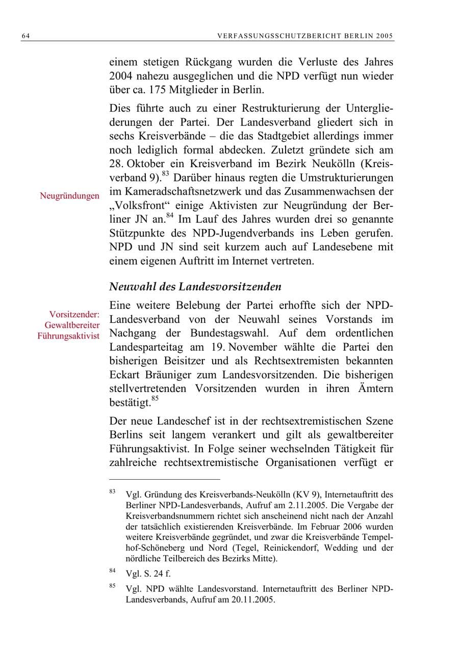 Seite 65 des Verfassungsschutzbericht 2005 Berlin
