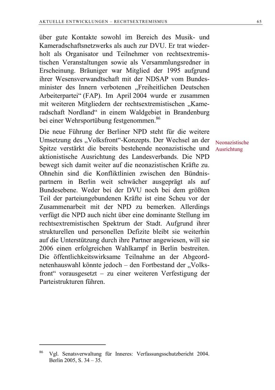 Seite 66 des Verfassungsschutzbericht 2005 Berlin