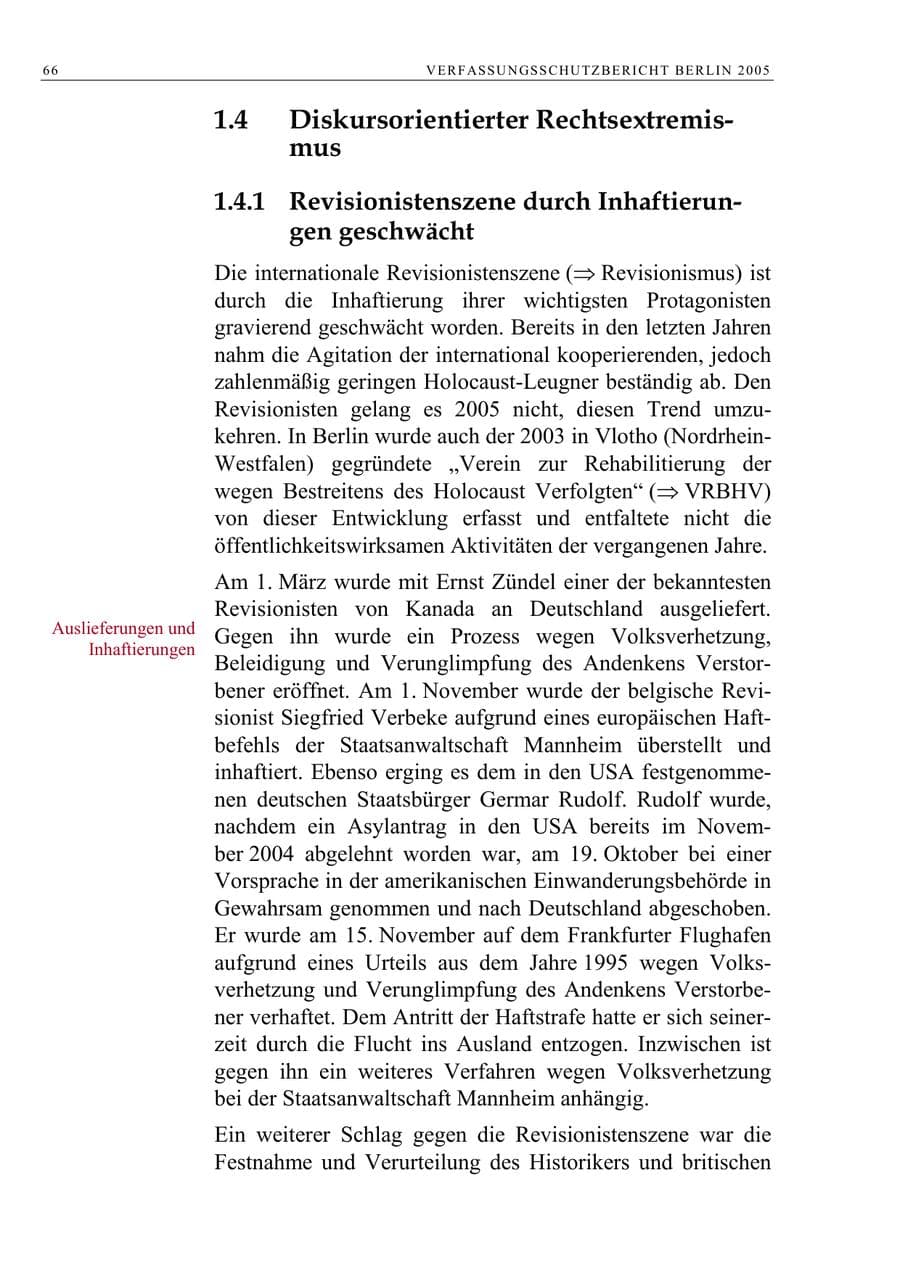 Seite 67 des Verfassungsschutzbericht 2005 Berlin