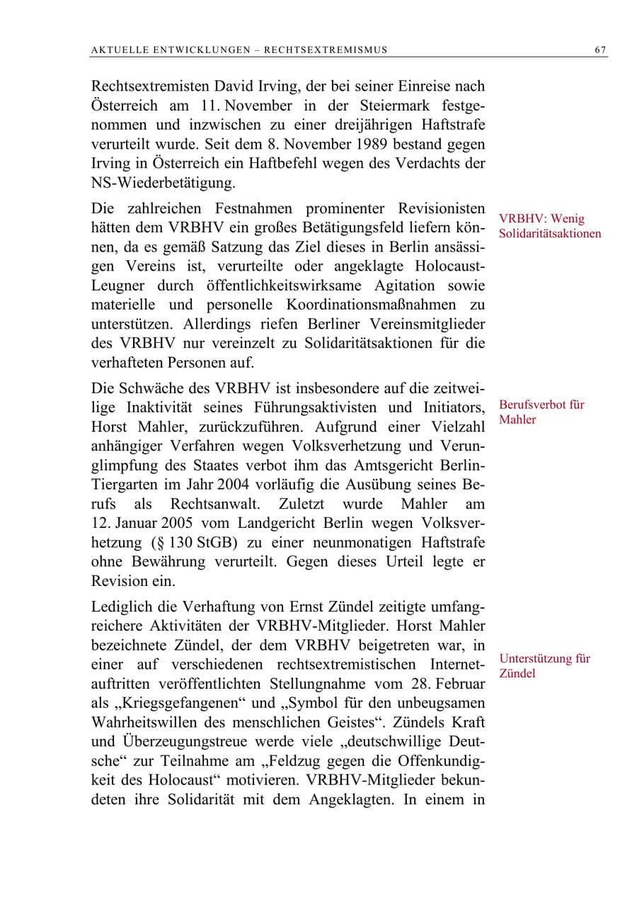 Seite 68 des Verfassungsschutzbericht 2005 Berlin