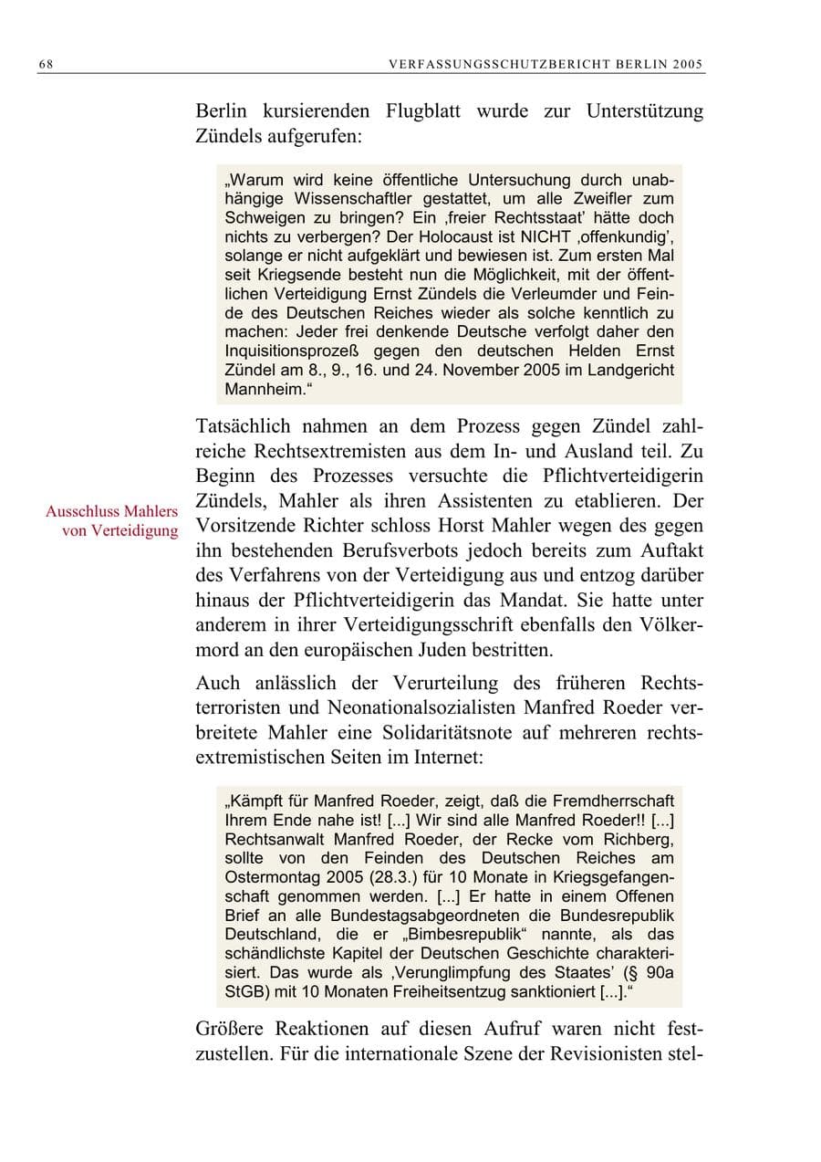 Seite 69 des Verfassungsschutzbericht 2005 Berlin