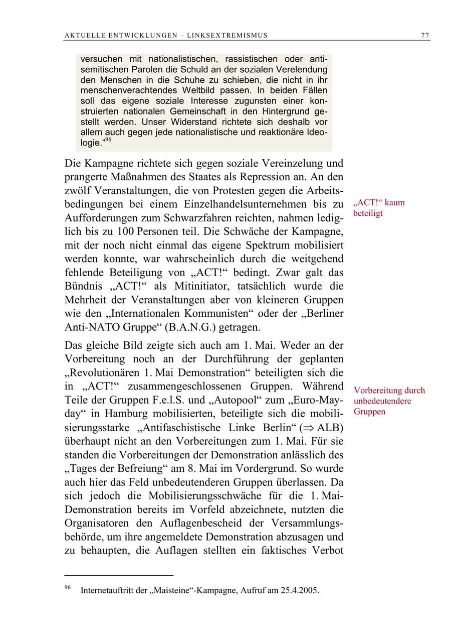 Seite 78 des Verfassungsschutzbericht 2005 Berlin