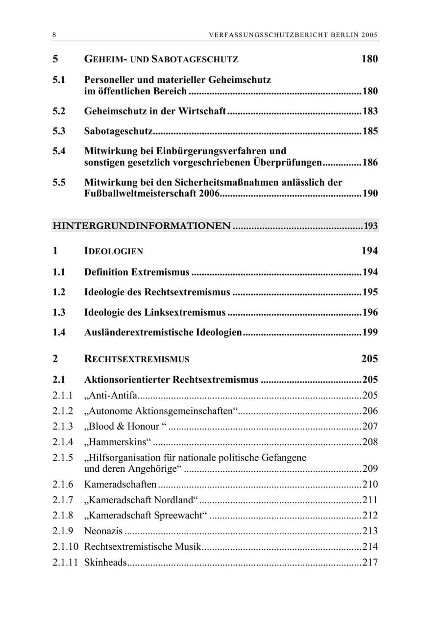 Seite 9 des Verfassungsschutzbericht 2005 Berlin