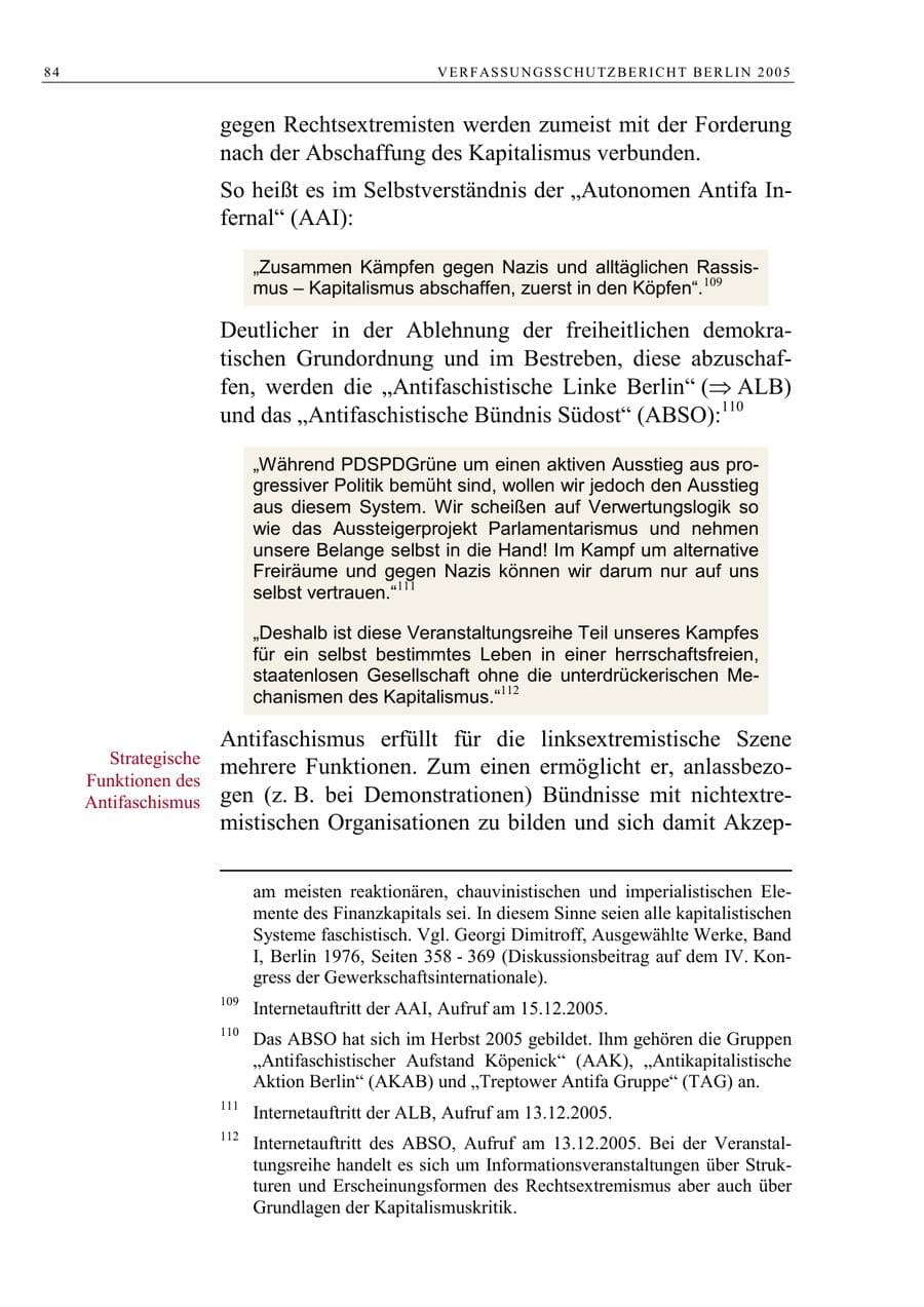 Seite 85 des Verfassungsschutzbericht 2005 Berlin