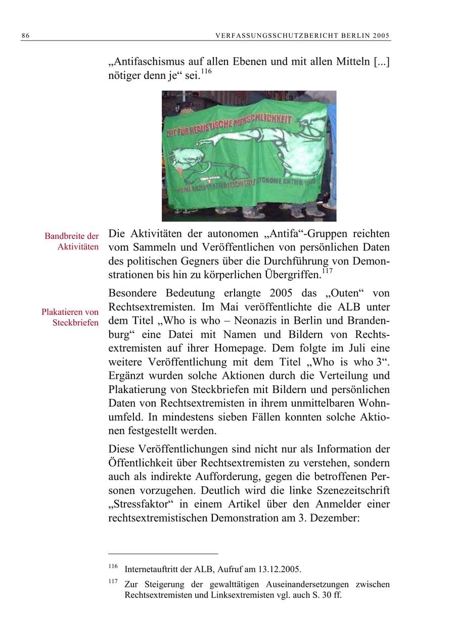 Seite 87 des Verfassungsschutzbericht 2005 Berlin