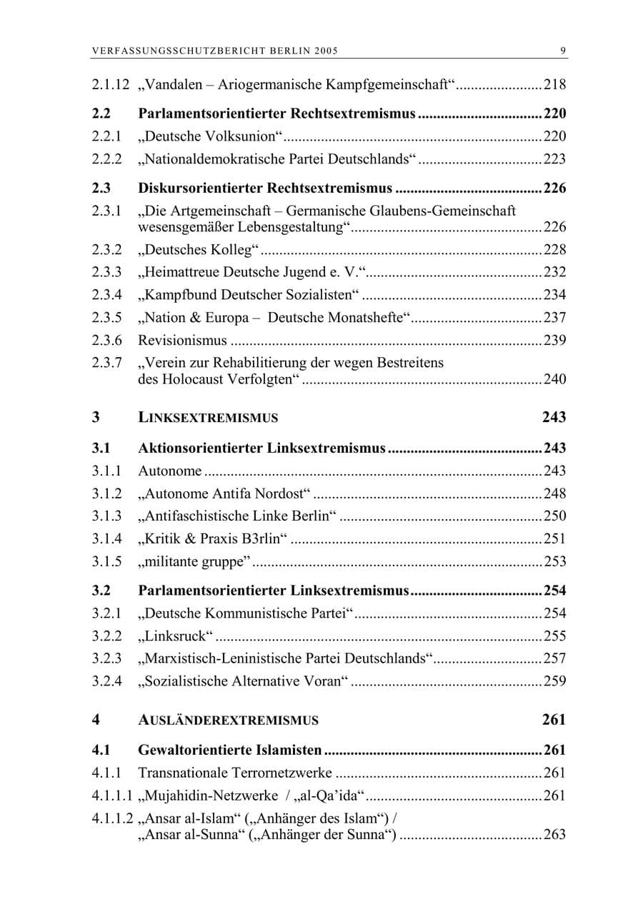 Seite 10 des Verfassungsschutzbericht 2005 Berlin