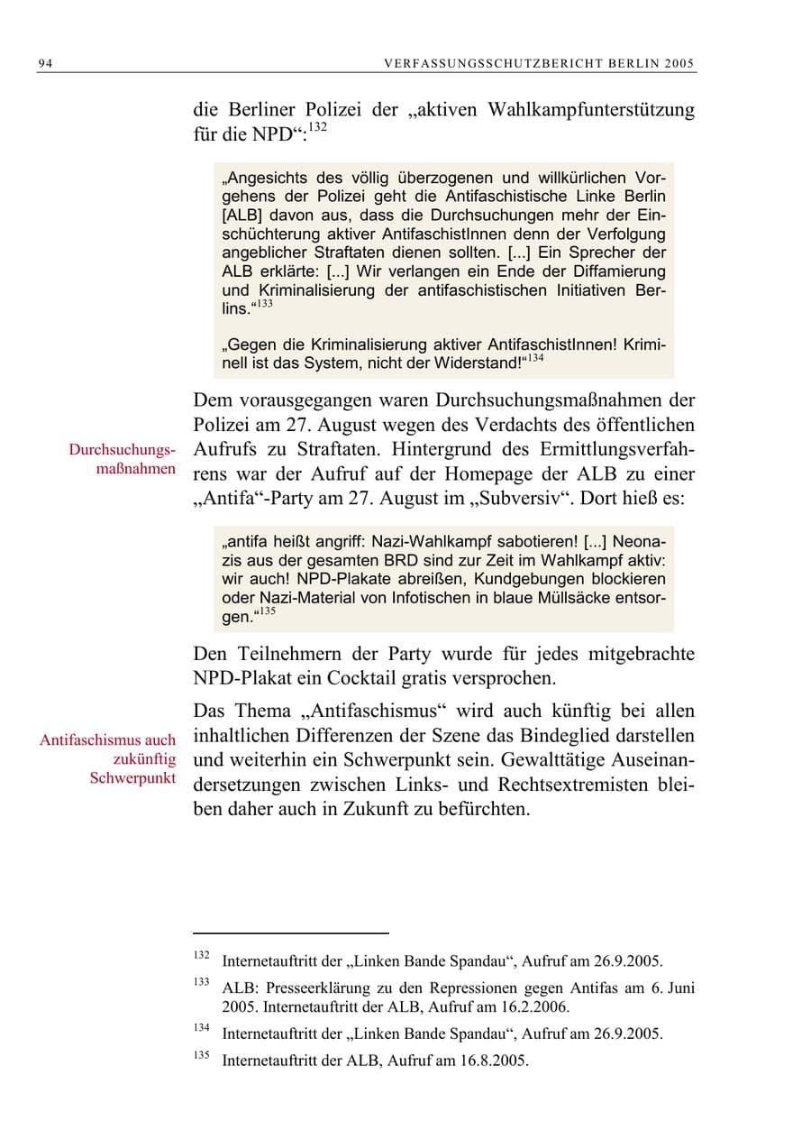 Seite 95 des Verfassungsschutzbericht 2005 Berlin