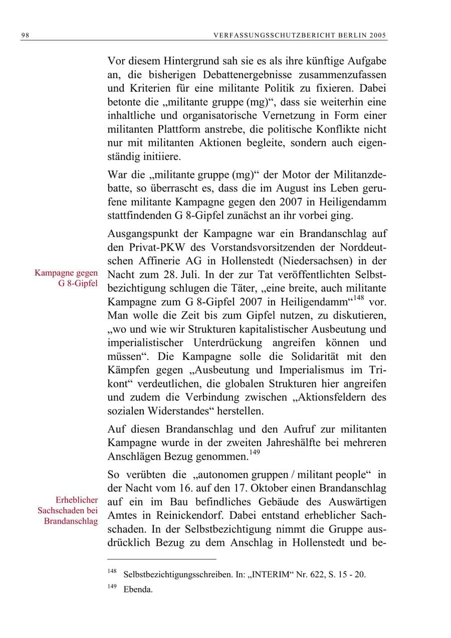 Seite 99 des Verfassungsschutzbericht 2005 Berlin
