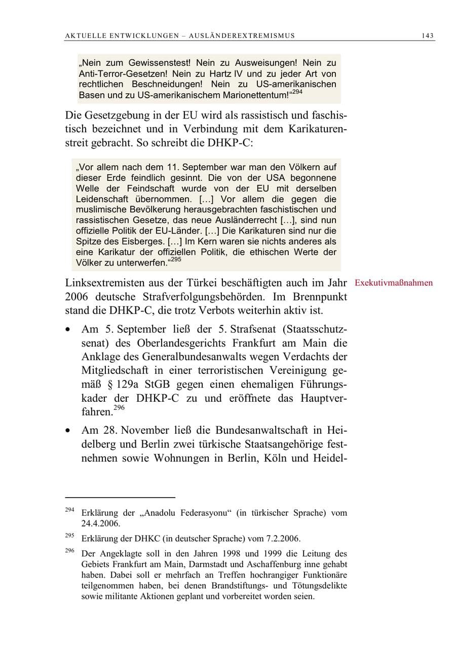 Seite 156 des Verfassungsschutzbericht 2006 Berlin