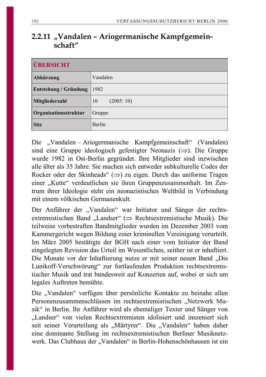 Seite 205 des Verfassungsschutzbericht 2006 Berlin